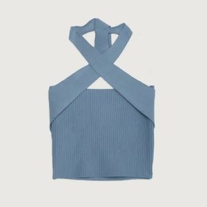 OAK + FORT Crossfront Cropped Tank in Dusty Blue